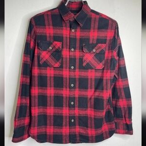 Vintage JACHS Plaid Red Black Flannel Button Shirt 100% Cotton Small